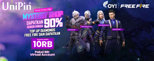 Dapatkan Diskon Hingga 90% di Mystery Shop dan Bonus Voucher UniPin Setiap Top Up Free Fire Pakai BRI VA